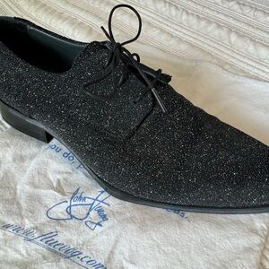 Fluevog Ace Face Simple Derby’s in Black Glitter. Men’s size 12.